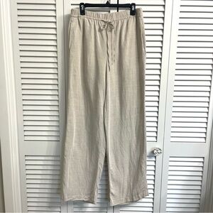 H&M Linen Blend Wide Leg Pants Beige Elastic Waist Casual Beach Resort Size M